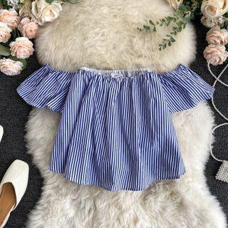 Off-shoulder Striped Bell-sleeve Top