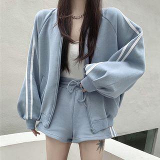 Contrast Stripe Zip Jacket / Drawstring Sweatshorts