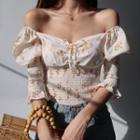 3/4-sleeve Off-shoulder Floral Top