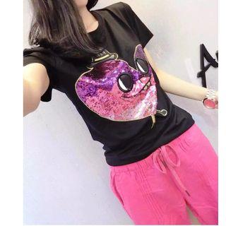 Set: Sequined Short-sleeve T-shirt + Sweatpants