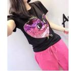 Set: Sequined Short-sleeve T-shirt + Sweatpants