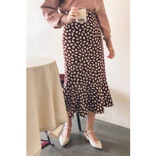 Petal Pattern Long Mermaid Skirt Wine Red - One Size