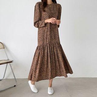 Ruffle-hem Leopard Maxi Dress