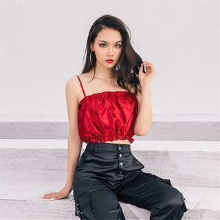 Ruffled-trim Satin Crop Top