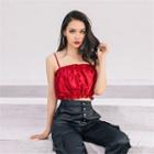 Ruffled-trim Satin Crop Top