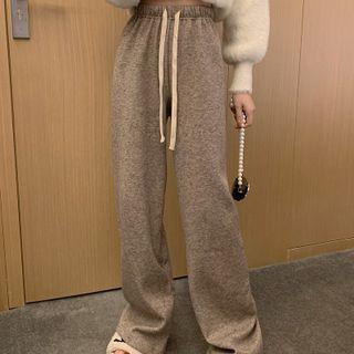 High Waist Drawstring Loose Fit Pants Grayish Brown - One Size