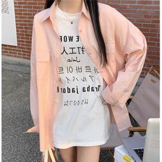 Elbow-sleeve Lettering T-shirt / Plain Shirt