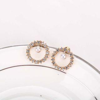 Faux Pearl Rhinestone Hoop Earring 1 Pair - Silver - One Size
