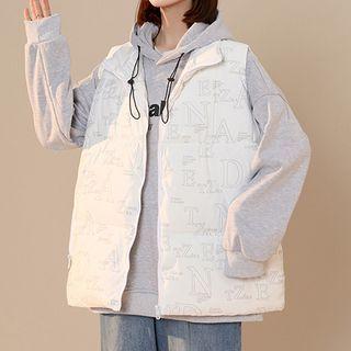 Lettering Print Padding Vest