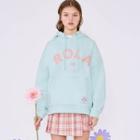 Letter-embroidered Kangaroo-pocket Hoodie Mint Green - One Size