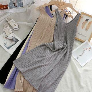 V-neck Plain Knit Sleeveless Dress