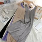 V-neck Plain Knit Sleeveless Dress
