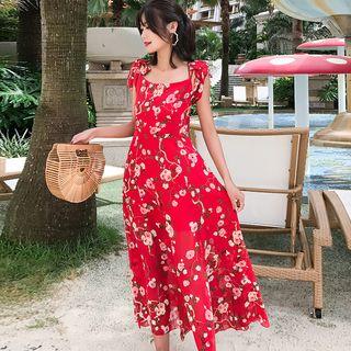 Flower Print Sleeveless Midi Chiffon Sundress