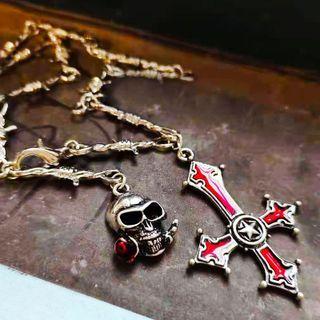 Cross Pendant Necklace Red - One Size