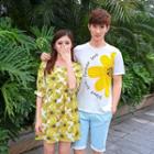 Couple Matching Printed T-shirt / Short-sleeve Floral Dress