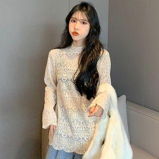 Mock-neck Lace Top Almond - One Size