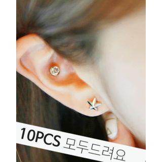 Rhinestone / Ball / Star / Hexagon Stud Earring Set (10 Pcs)