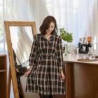 Open-placket Checked Dress With Belt