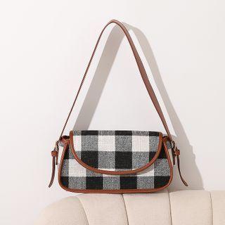 Gingham Flap Shoulder Bag Black & White - One Size