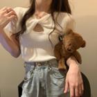 Twisted Cut-out Short-sleeve Rib Knit Top