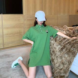 Loose-fit Embroidered Polo Dress Avocado Green - One Size