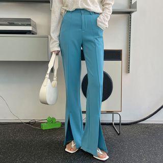 Asymmetric Deep-slit Patched Dress Pants