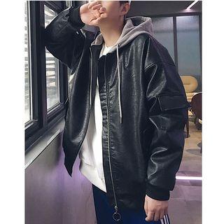 Mock Two-piece Zip-up Hooded Jacket