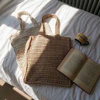 Snap-button Net Knit Shopper Bag