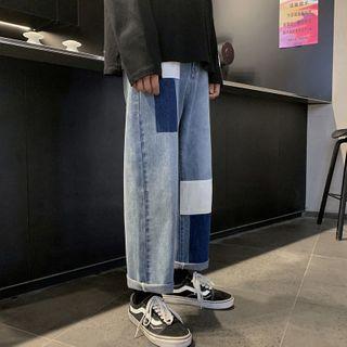Patched Washed Wide-leg Jeans