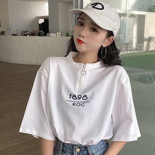 Elbow-sleeve Half Zip T-shirt