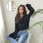 Fray-neck Long-sleeve Sweater