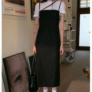 Short-sleeve Plain T-shirt / Spaghetti Strap Plain Midi Dress