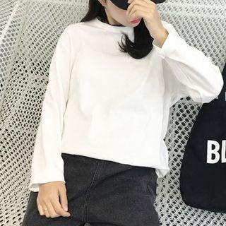 Long-sleeve Slit-hem Long T-shirt