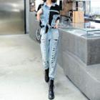 Set: Batwing Short Sleeve Two Tone Print Denim Shirt + Distressed Jeans