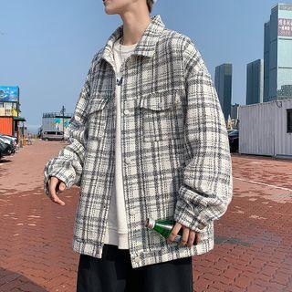 Long-sleeve Plaid Button-up Jacket