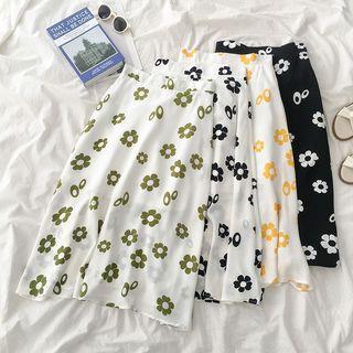 High-waist Floral-print A-line Midi Dress