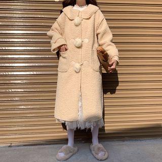 Faux Shearling Pom Pom Toggle Coat Almond - One Size