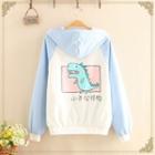 Dinosaur Print Hooded Color-block Jacket