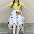 Short-sleeve T-shirt / Midi A-line Mesh Skirt