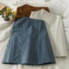 Asymmetrical High-waist Faux-leather Mini Skirt