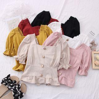 Square-neck Ruffled Crop Blouse