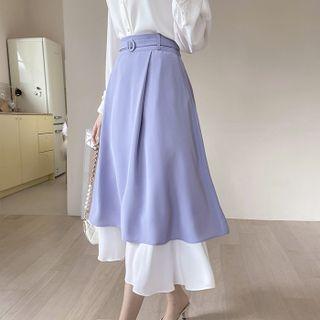 Belted Layered Long Skirt