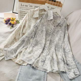Off-shoulder Printed Loose Shirt