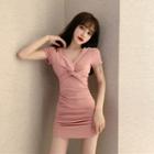 Short-sleeve Twist-front Mini Bodycon Dress
