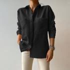 Long Sleeve Plain Pocket Shirt