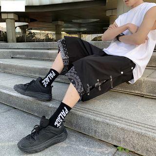 Paisley Print Panel Safety Pin Accent Shorts