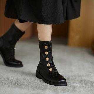 Genuine Leather Patched Short Boots