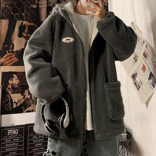 Faux Shearling Patch Hooded Zipped Jacket