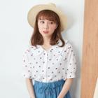 Short-sleeve Strawberry Pattern Shirt White - One Size
