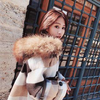 Long Furry-trim Hooded Duffle Coat